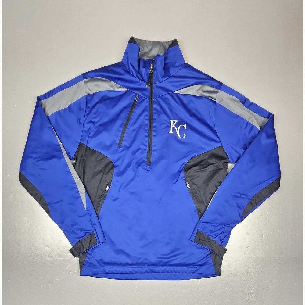 Antigua KC‎ Royals Pullover Mens Small. Blue Qt. Zip MLB Baseball Zip Pocket